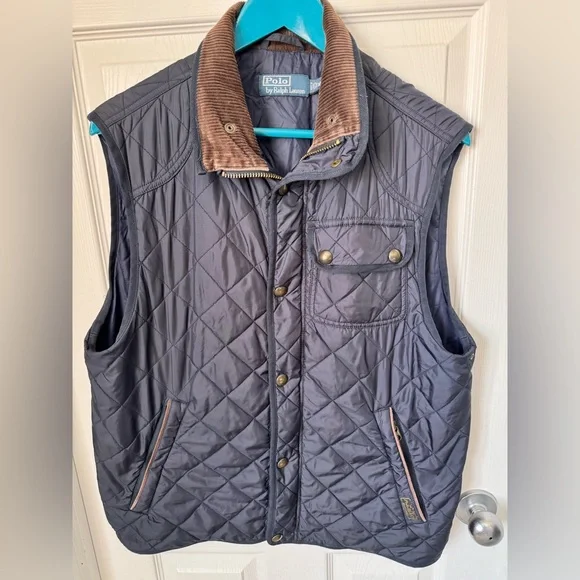 Vintage Polo Ralph Lauren The Beaton Quilted Vest Size Medium Navy Blue - Picture 2 of 16